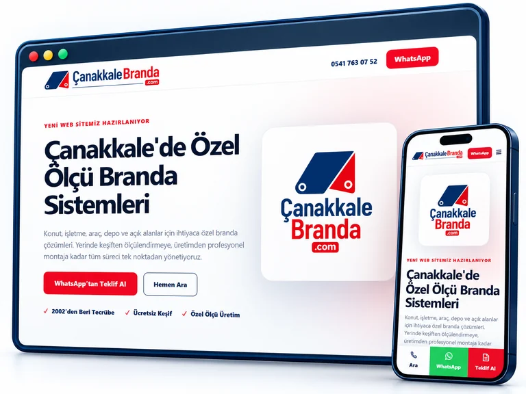 Çanakkale Branda web sitesinin masaüstü ve mobil görünümünü gösteren mockup