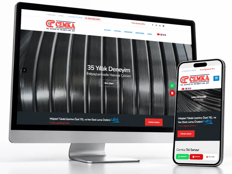 Cemka Tel web sitesinin masaüstü ve mobil görünümünü gösteren mockup