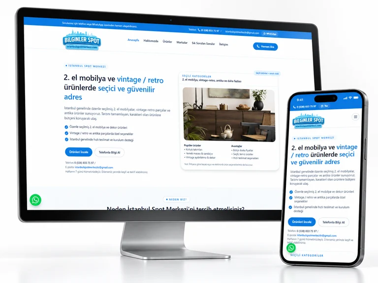 İstanbul Spot Merkezi web sitesinin masaüstü ve mobil görünümünü gösteren mockup