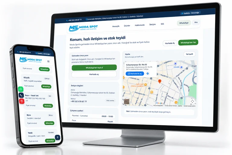 Moda Spot web sitesinin masaüstü ve mobil görünümünü gösteren mockup