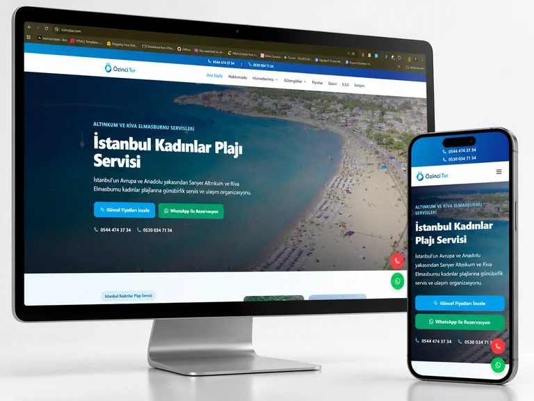 Özinci Tur web sitesinin masaüstü ve mobil görünümünü gösteren mockup