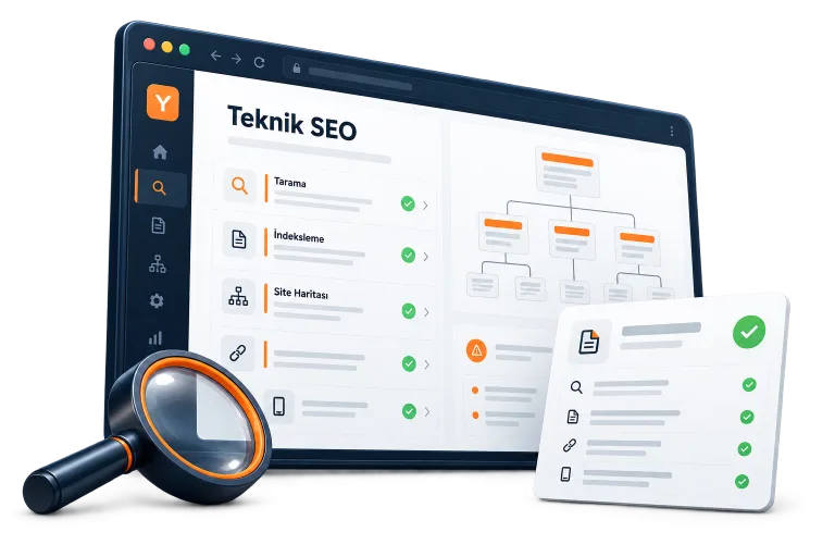 Tarama, indeksleme, site haritası ve teknik kontrolleri gösteren örnek SEO inceleme arayüzü