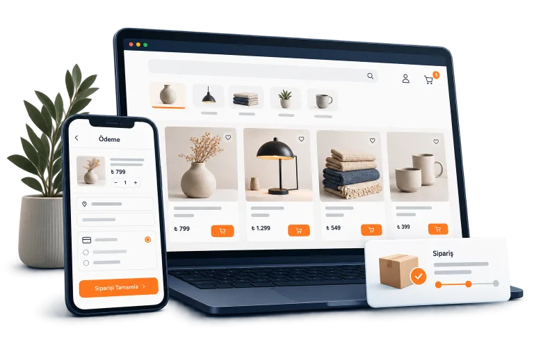 E-ticaret mağazası, mobil ödeme ve sipariş takibi