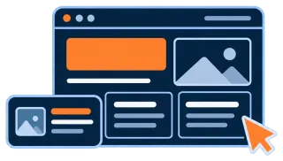 Web sayfasının içerik blokları ve imleçten oluşan planlama çizimi